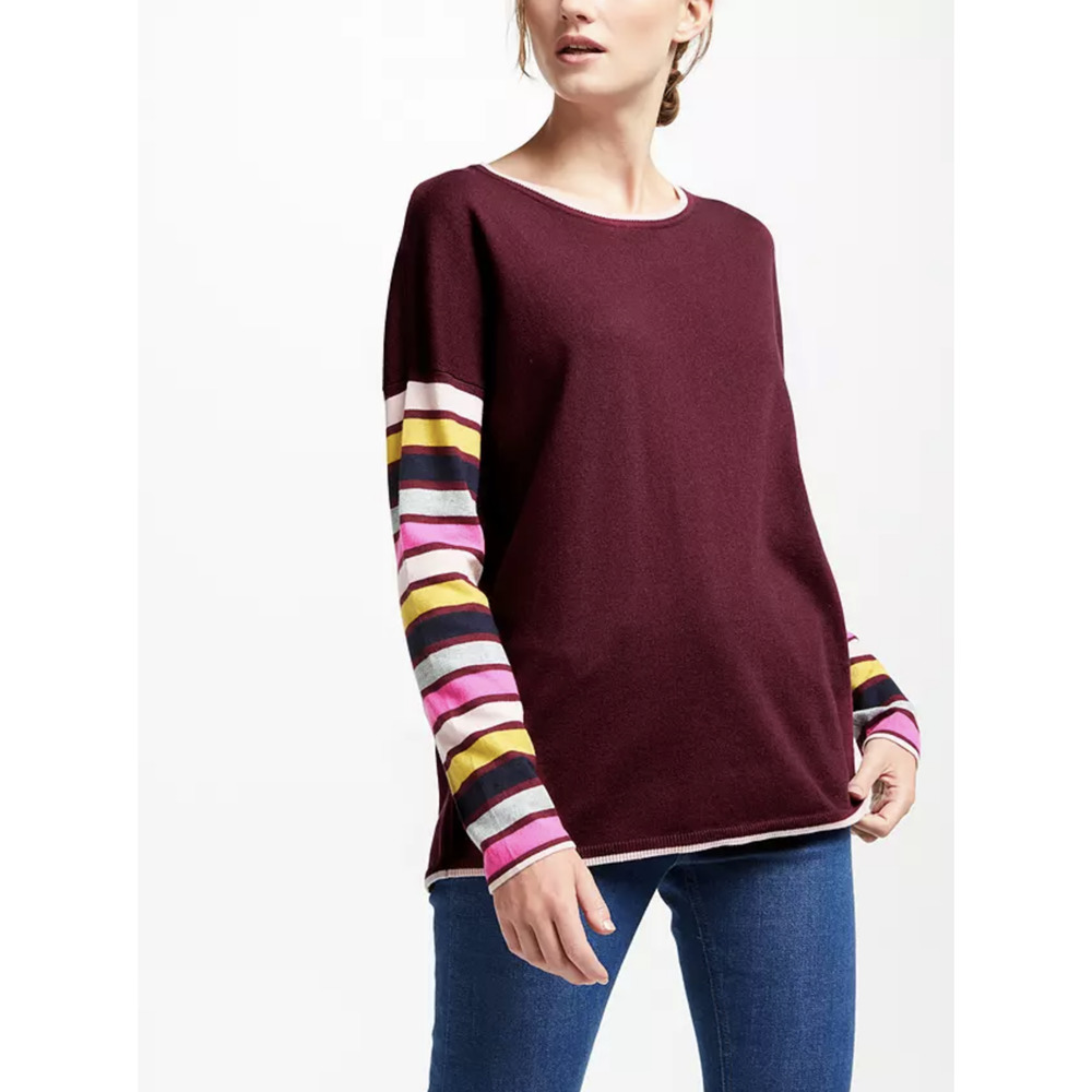 Boden Berwick Striped Sleeve Maroon Red Sweater